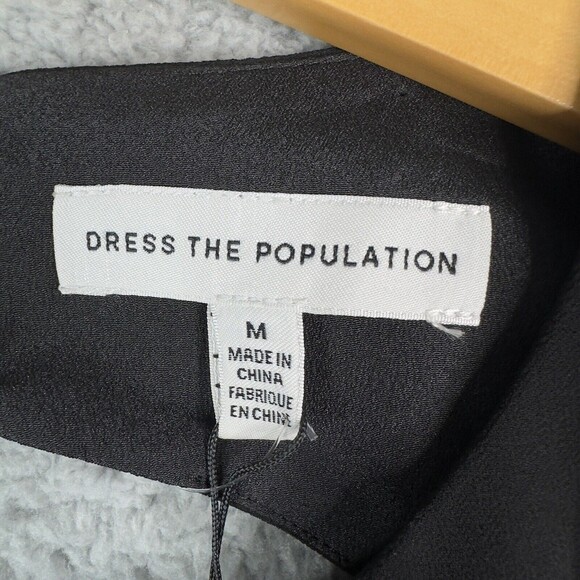 Dress the Population Paola Black Chiffon Mini Dress Blouson Sleeve Tiered NWT - Picture 10 of 15